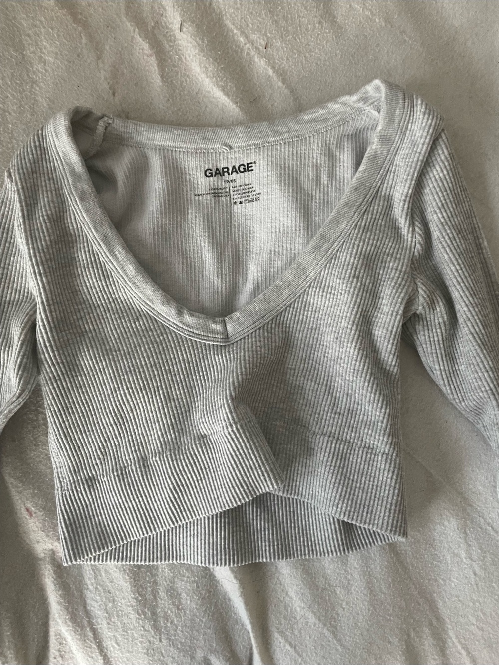 GARAGE Light Gray Ribbed V-Neck Crop Top